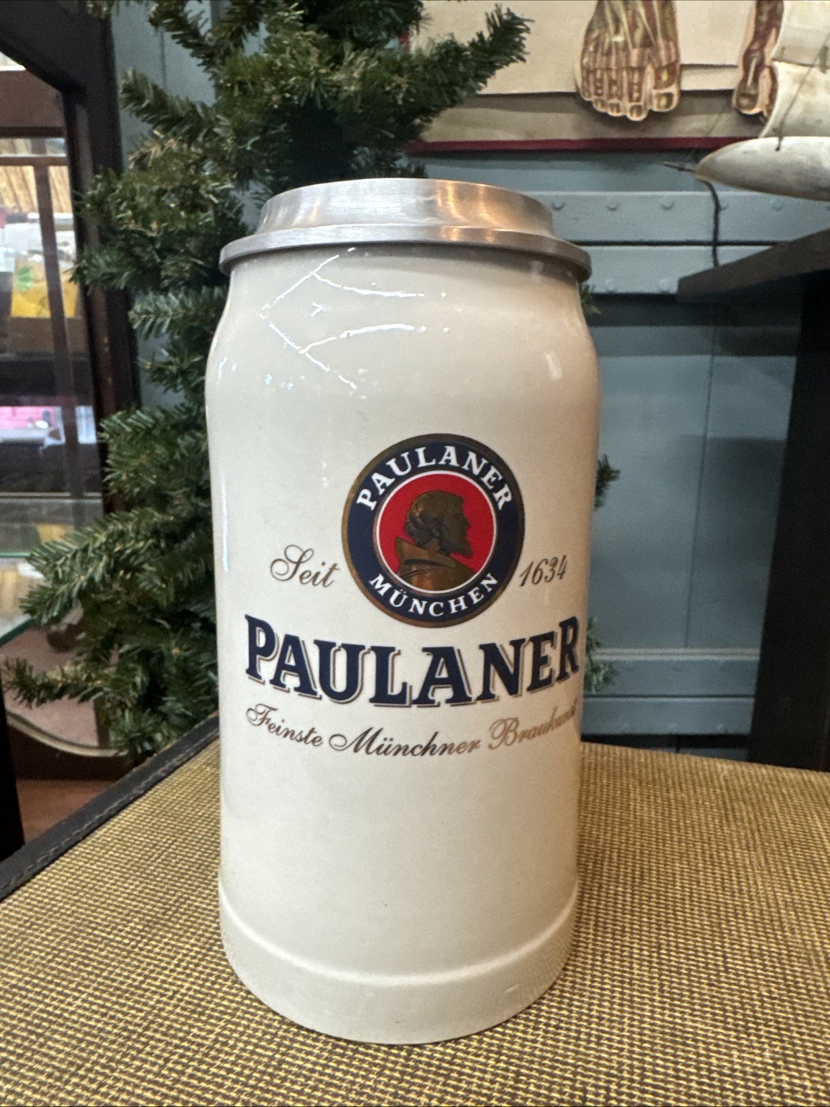 PAULANER 1L Stein Rarer Lidded Version!