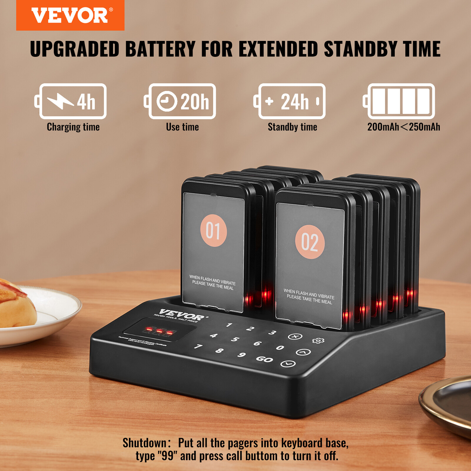 VEVOR Restaurant Wireless Pager System 10 Beepers Guest Queuing Calling Touch