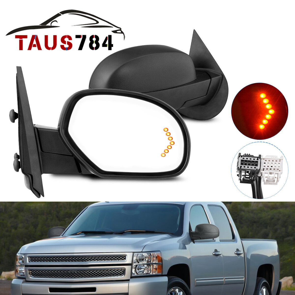 Power Heated Tow Mirrors for 07-13 Chevy Silverado Sierra 1500 2500 Signal Light