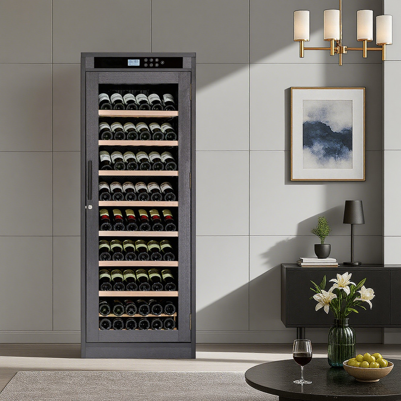 10.6 ft3 Intelligent Temperature-Controlled Multi-Tiered Wood Wine Cabinet