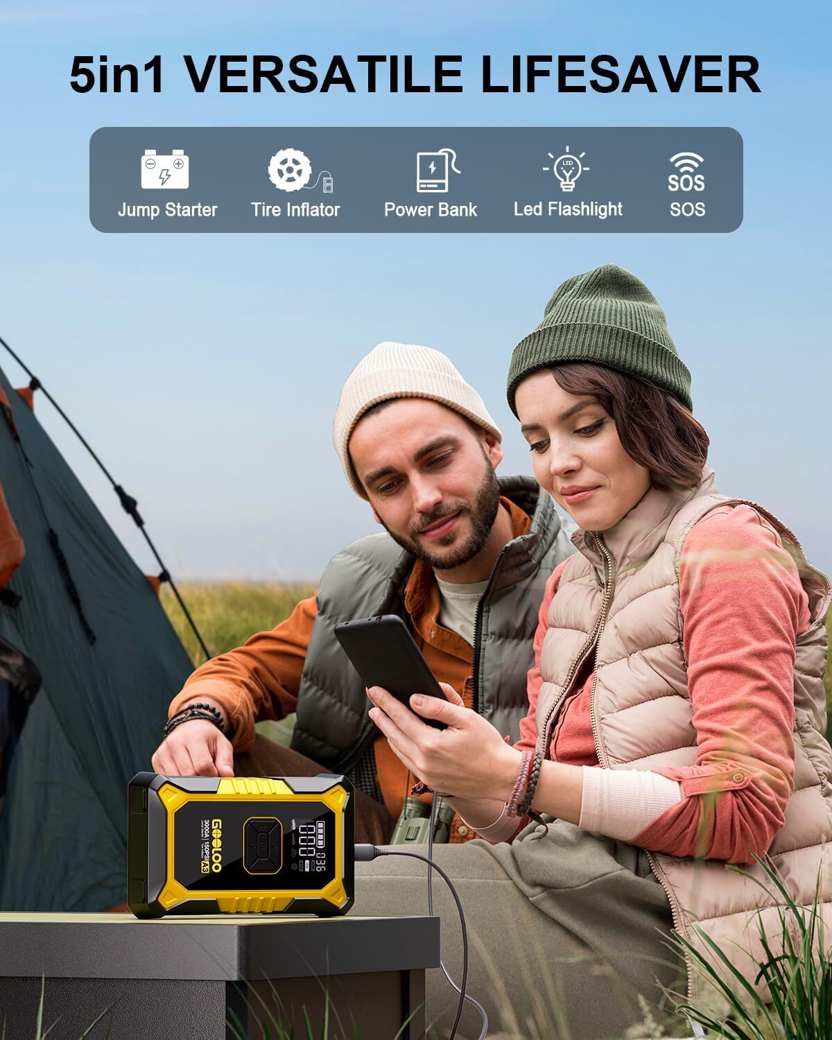 GOOLOO A3 Jump Starter with Air Compressor 3000A Portable Car Battery Booster