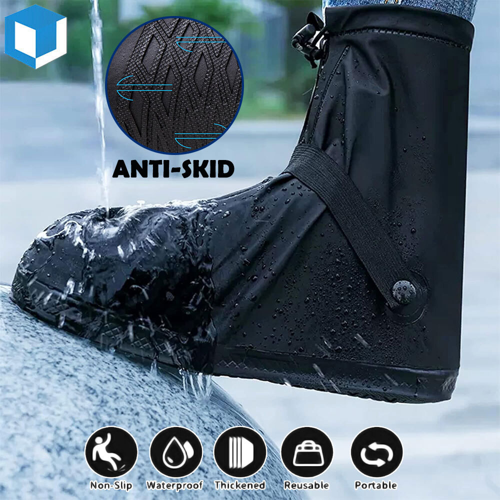 Reusable Rain Shoe Covers Waterproof Zipper Overshoes Boots Anti-Slip Protector