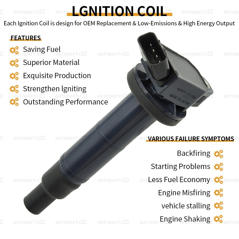 OEM UF333 4x Ignition Coil & 4x Iridium Spark Plug For 2002-11 Toyota Camry 2.4L