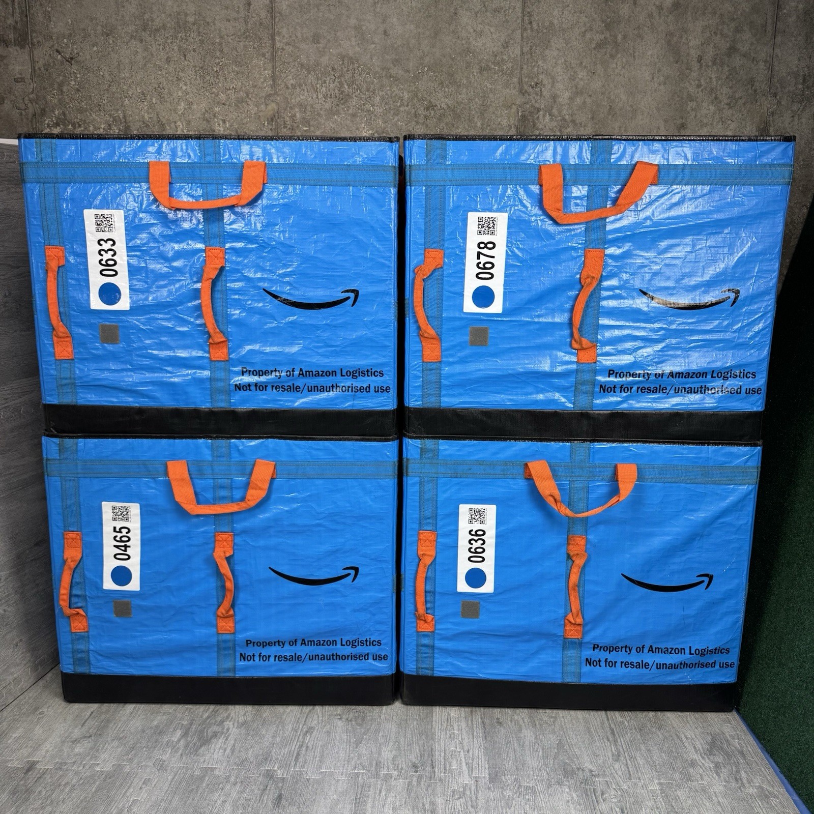 LOT OF 4 PREMIUM AMAZON COURIER DELIVERY CURRENT STYLE TOTE BAGS 28x24x20 BLUE