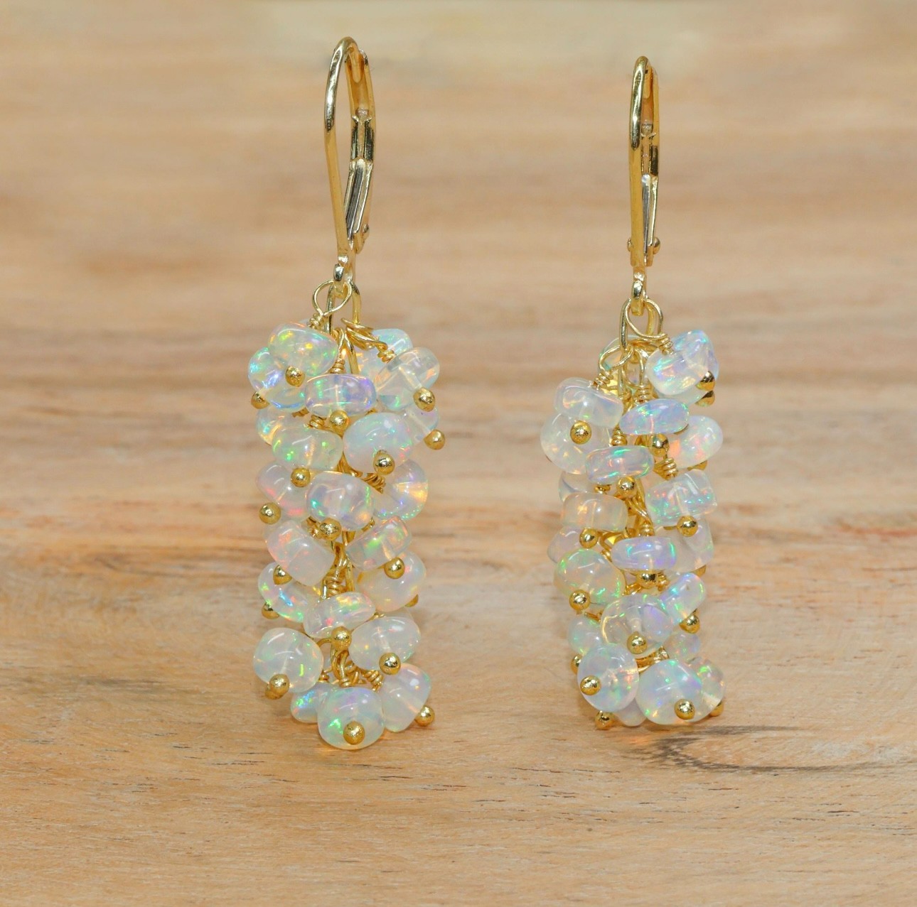 Natural Ethiopian Opal Beaded Earrings, Gold Filled Handmade Dangle Gift for Her