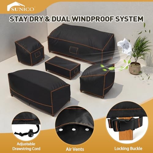Outdoor Patio Furniture Covers Set, 5 Piece Patio Covers for XX-Large Black
