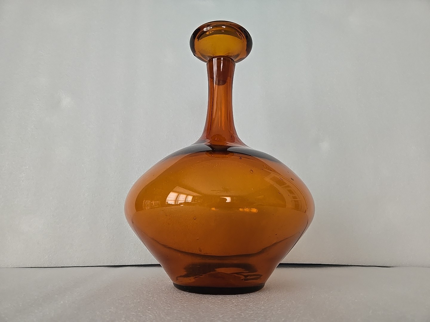Blenko Orange Amber Glass Decanter Mushroom Stopper 14"