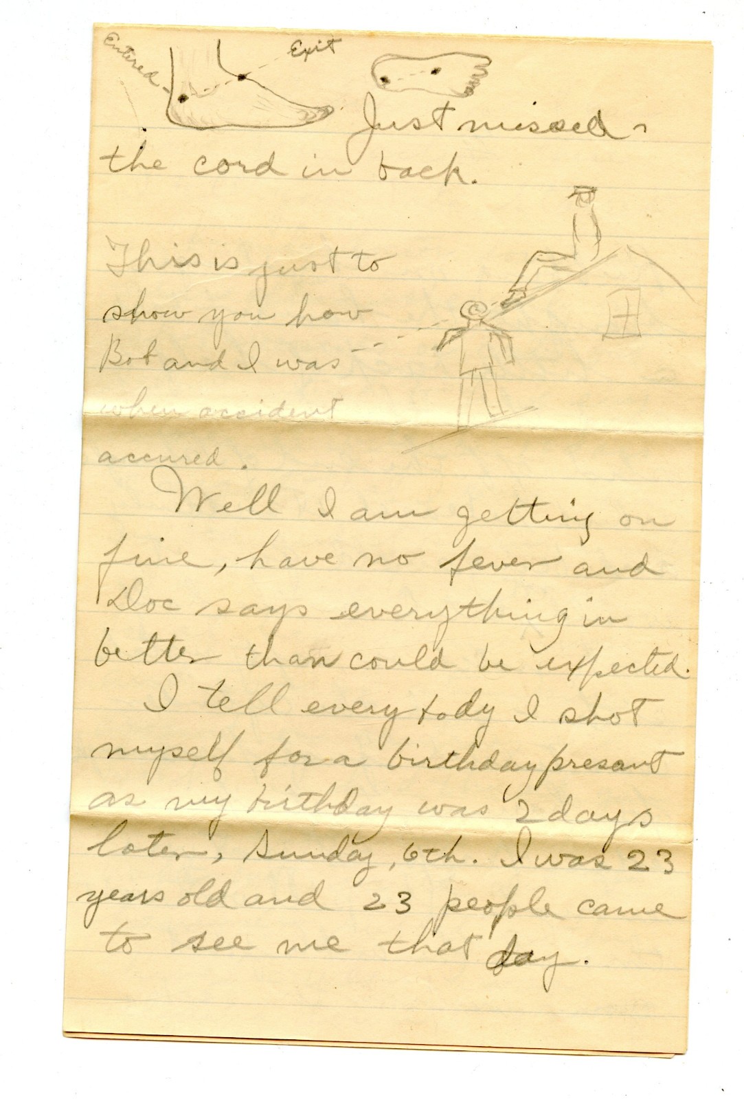 Letter Sent From Elgin Illlinois 1906 Describing Accident Playing With a Gun