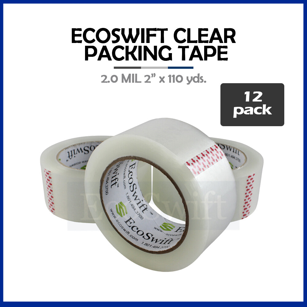 12 ROLLS EcoSwift Carton Box Packaging Packing Tape 2.0mil 2 x 110 yard (330 ft)
