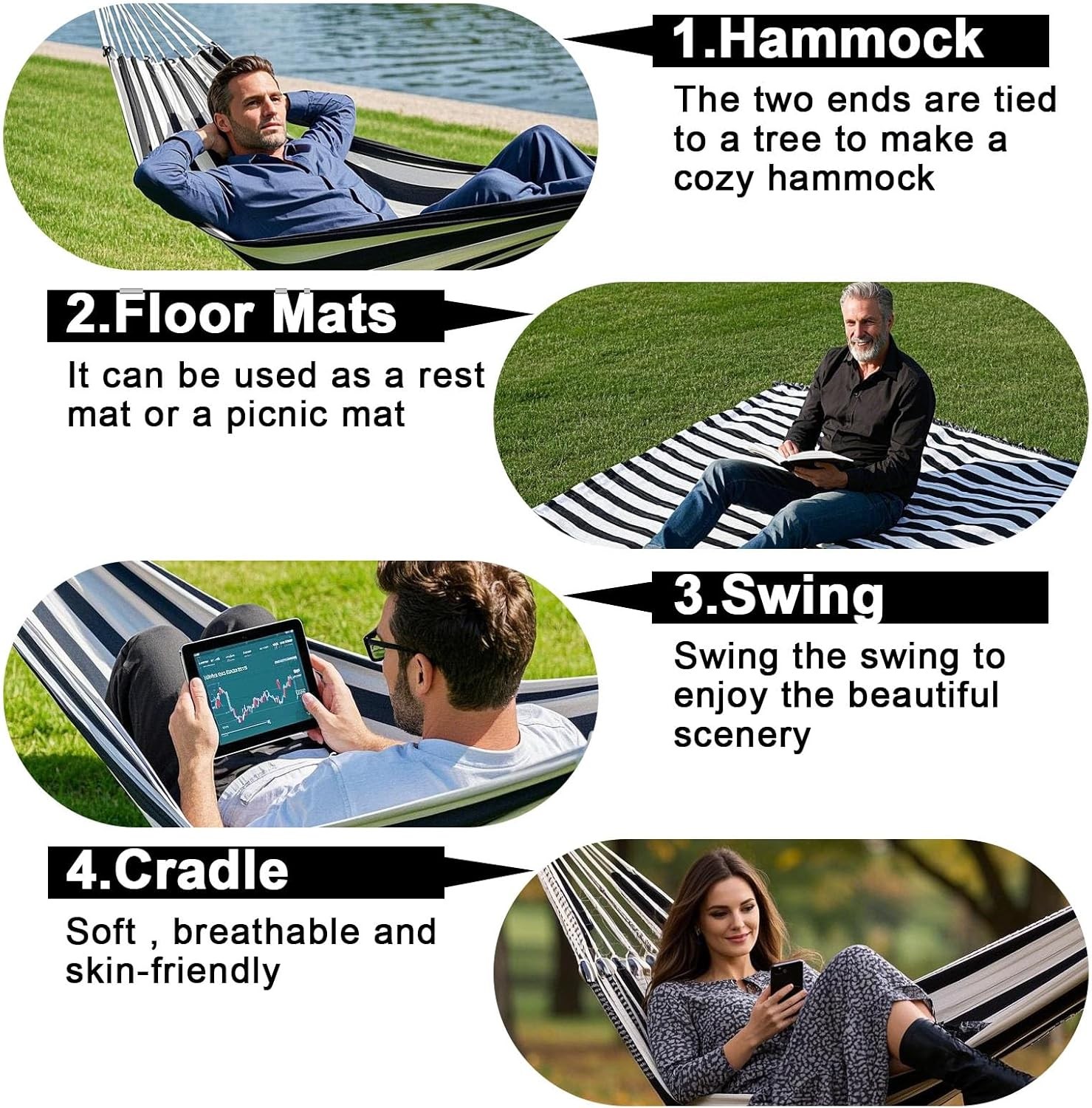 Double Hammock Comfortable for Hanging Sturdy 440lbs Capacity Hammock