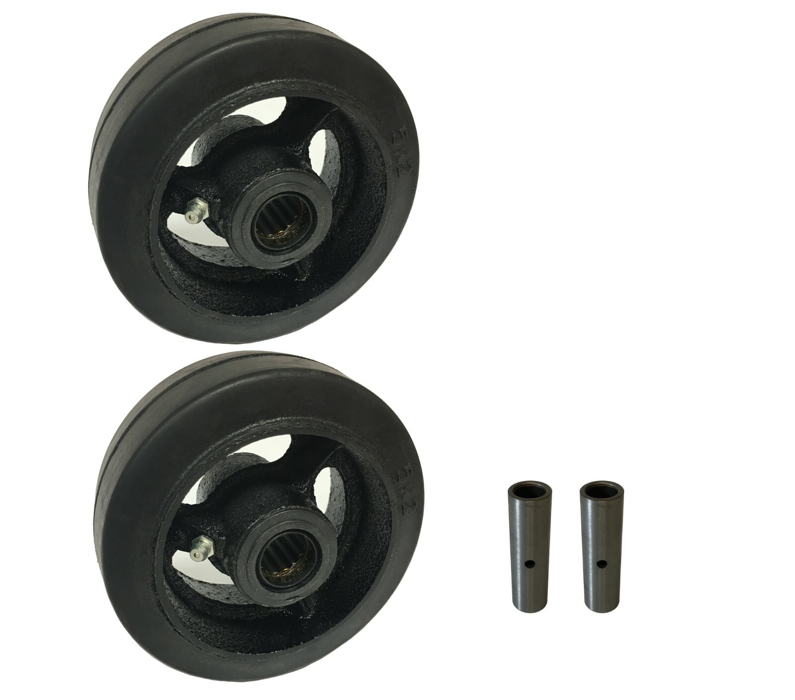 2 Caster Wheels Set 4" 5" 6" 8" Rubber on Cast Iron Wheel Set with Bearing & Kit