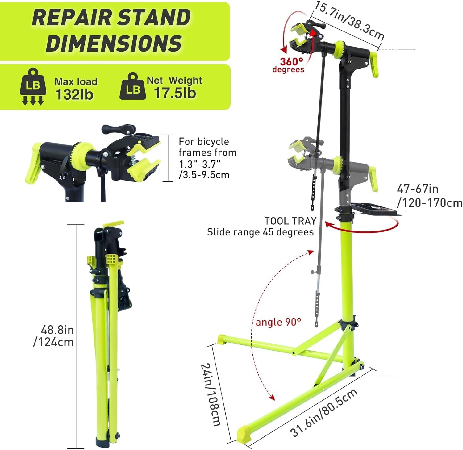 E Bike Stand Repair (Max 132 lbs) - Foldable Bicycle Repair Stand for E-bikes