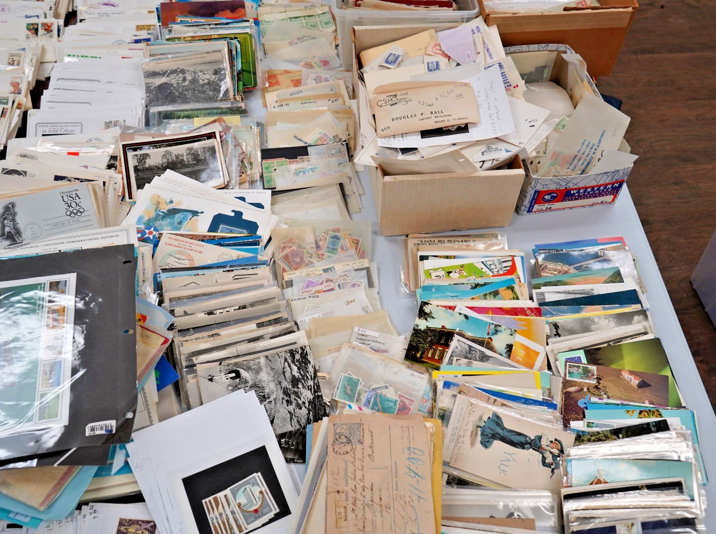 US & Worldwide 30-40Lb Box Lot of Stamps, Kiloware, Covers, Postcards & Ephemera