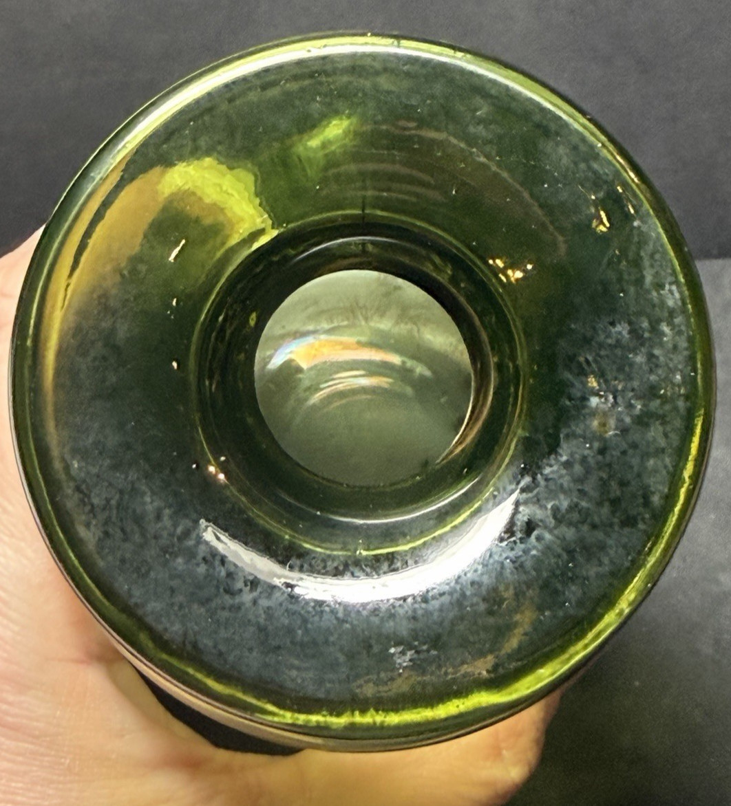 Dansk Designs France uranium glass candleholder 6.5in green