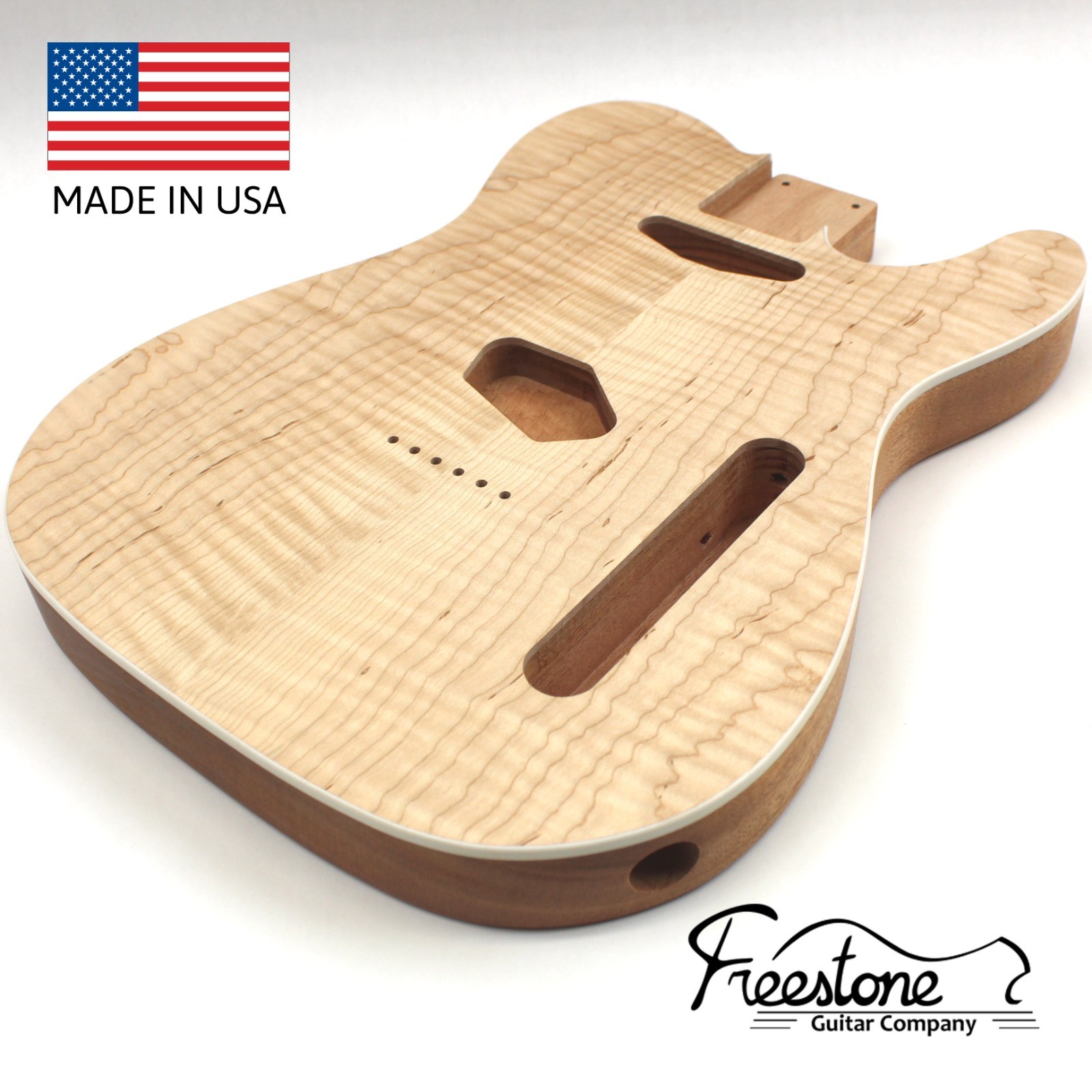 Guitar Body - T-Style - Curly Maple on Mahogany 1 Piece- Fits Fender Telecaster