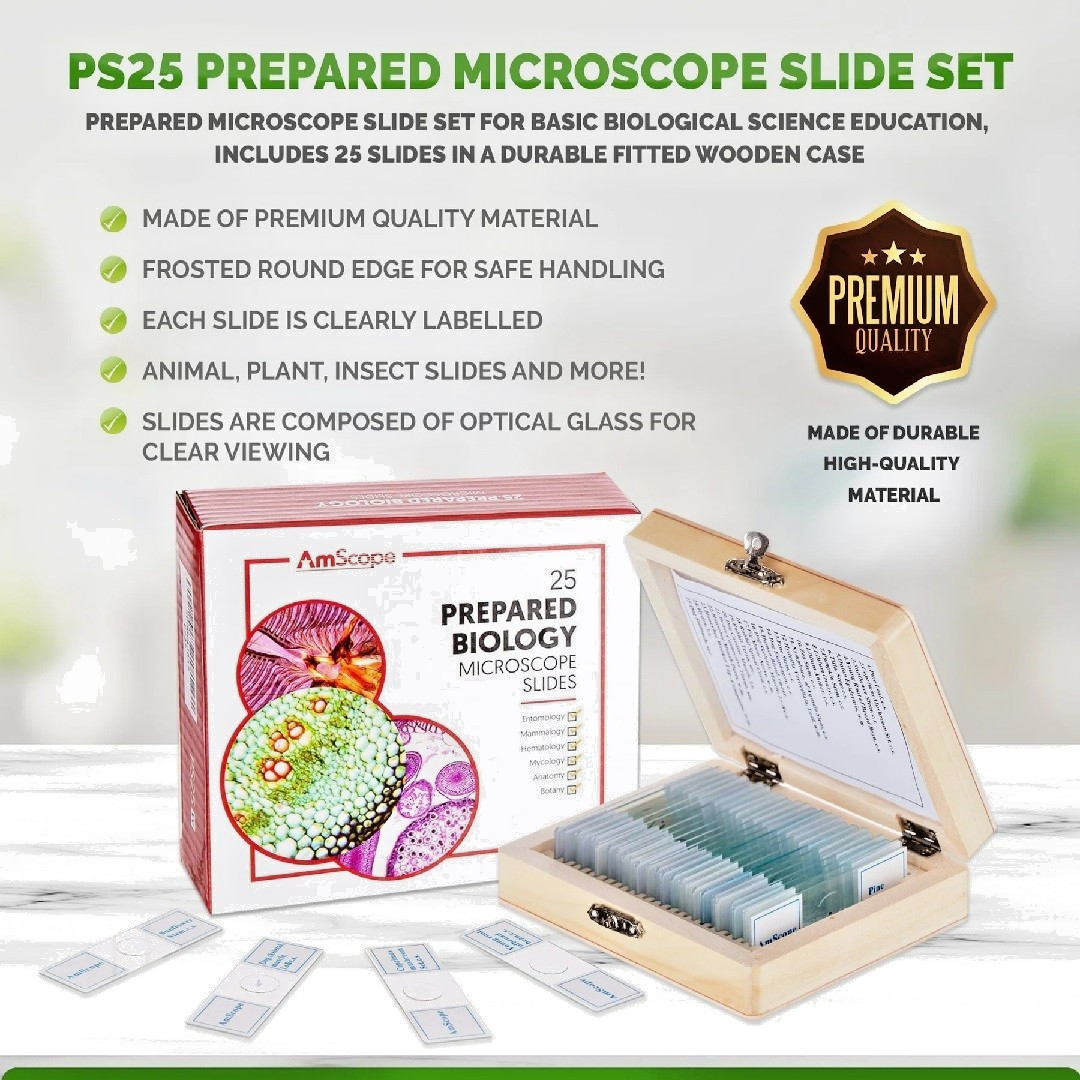AmScope Prepared Microscope Slide Set for Basic Biological NEW SEALED SHIPS FREE