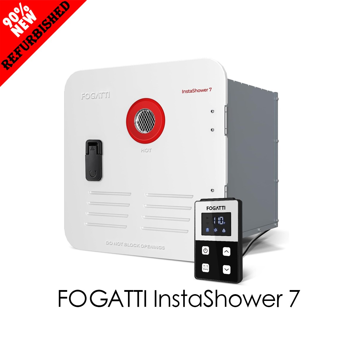 FOGATTI RV Tankless Water Heater InstaShower 7 with 15 x 15 in White Door DC 12V
