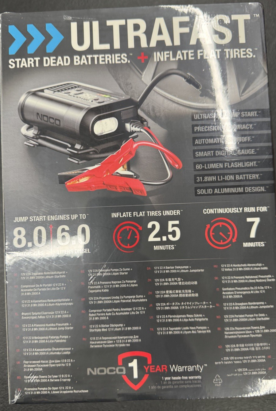 NOCO Boost + Air AX65 2000A UltraSafe Jump Starter with 22A Air Compressor