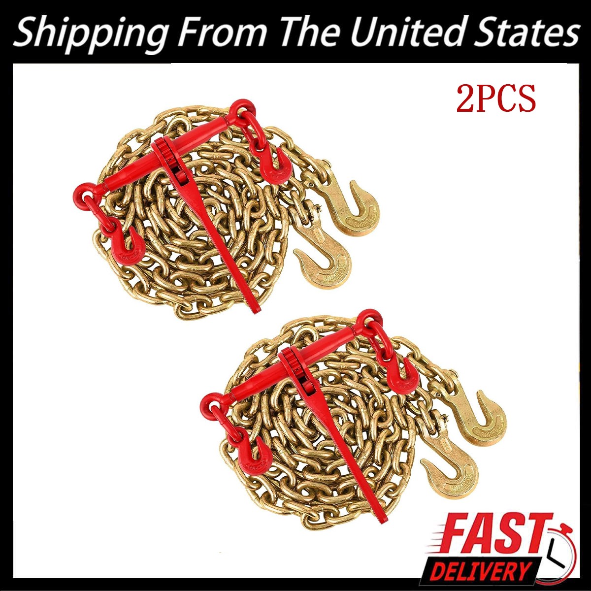 2PCS Ratchet Load Binder Chain and Binder Kit 3/8"-1/2", 10' Chains Hauling