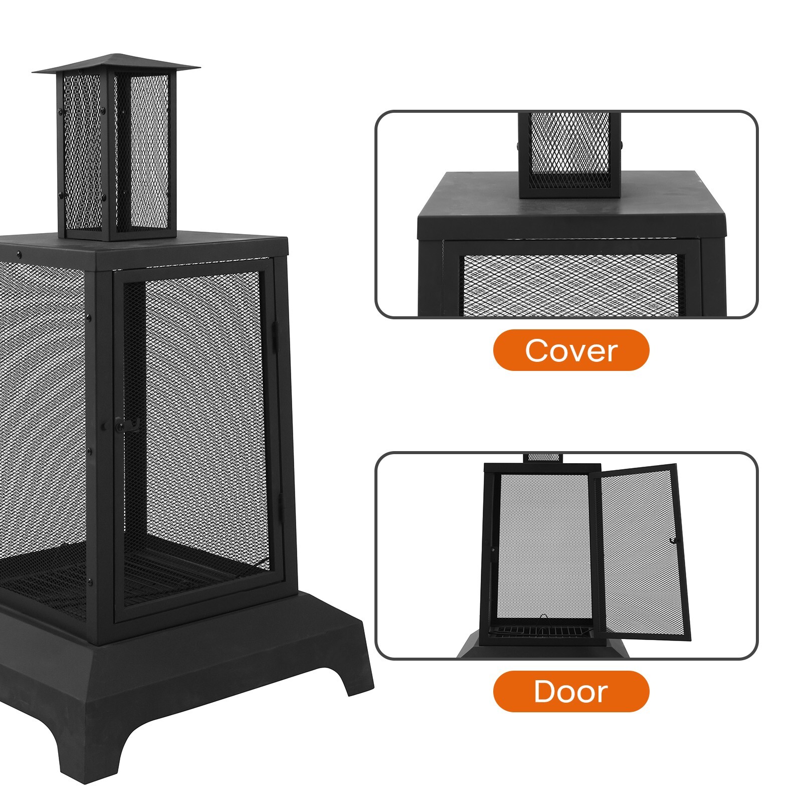 43'' High Fire Pit Outdoor Wood Burning Firepit Chimineas Fire Bowl w/Mesh Spark