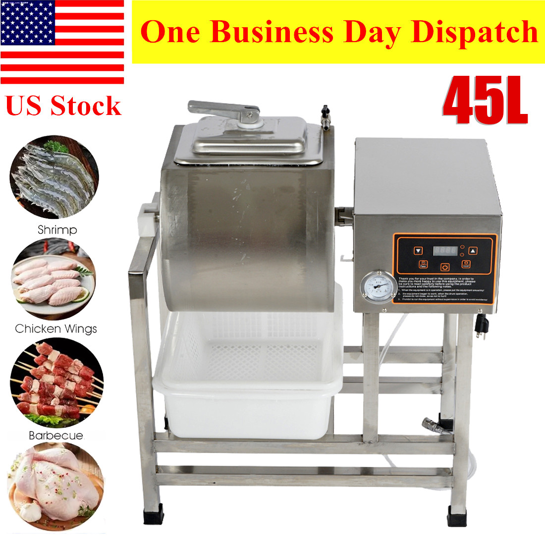 45L Meat Tumbler Marinator Commercial Vacuum Vegetable Chicken Curing Machine
