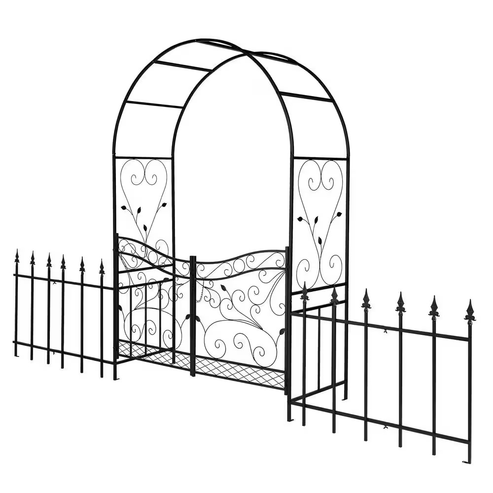 86.6 In. X 137 In. Outdoor Iron Arbor with Gate and Fence
