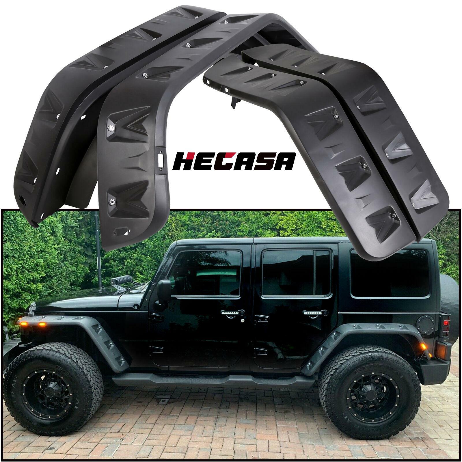 For 07-18 Jeep Wrangler JK Pocket Rivet Style Smooth Fender Flares w/LED 4PCS