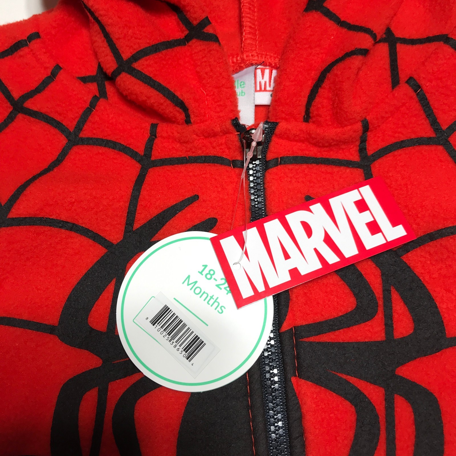NWT Cuddle Club Marvel Fleece Spiderman One Piece Hooded Costume Toddler 18-24 M