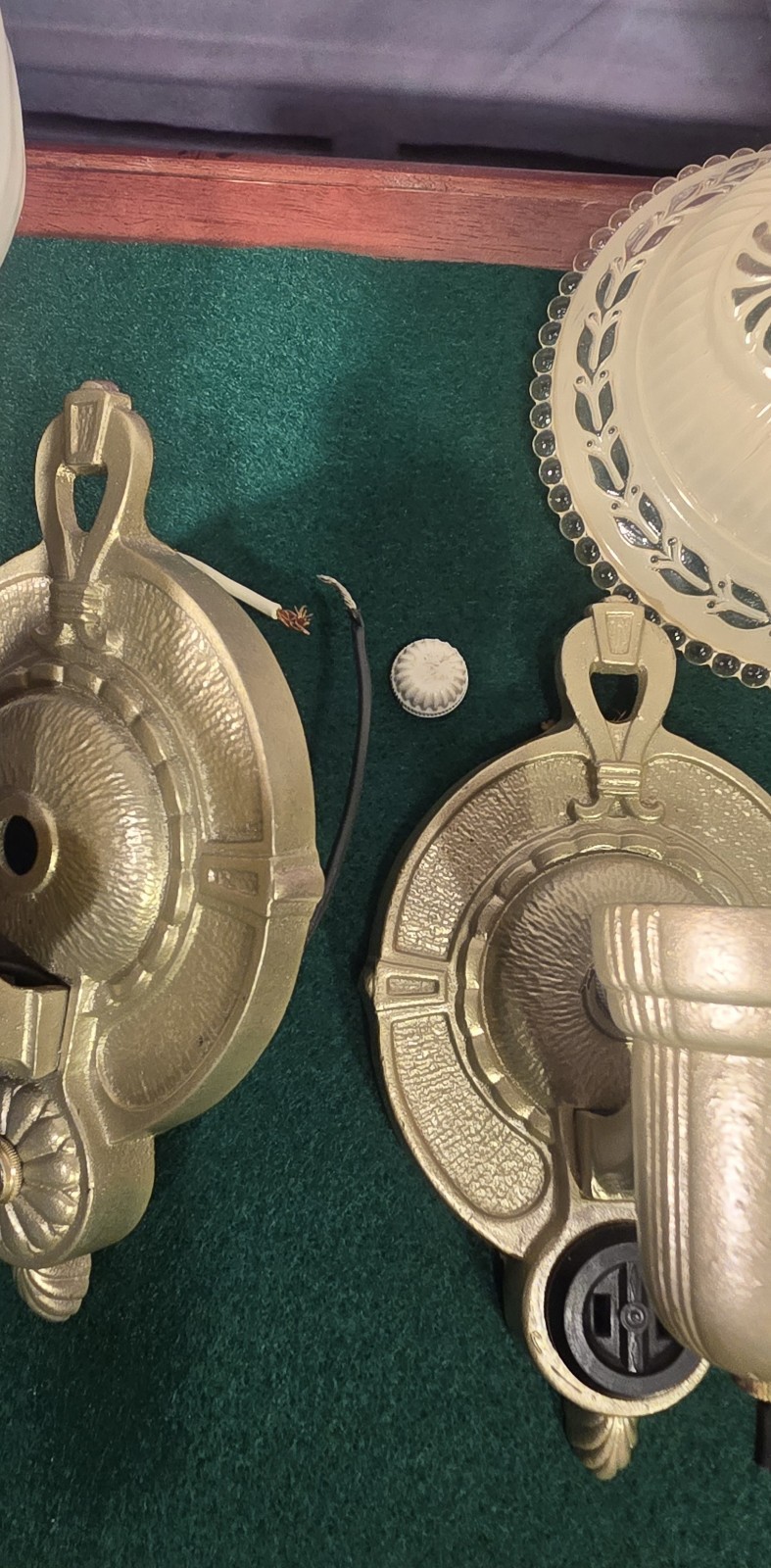 Trio Antique 1930's Markel Slip Shade Candle Wall Sconces Restored Cast Iron