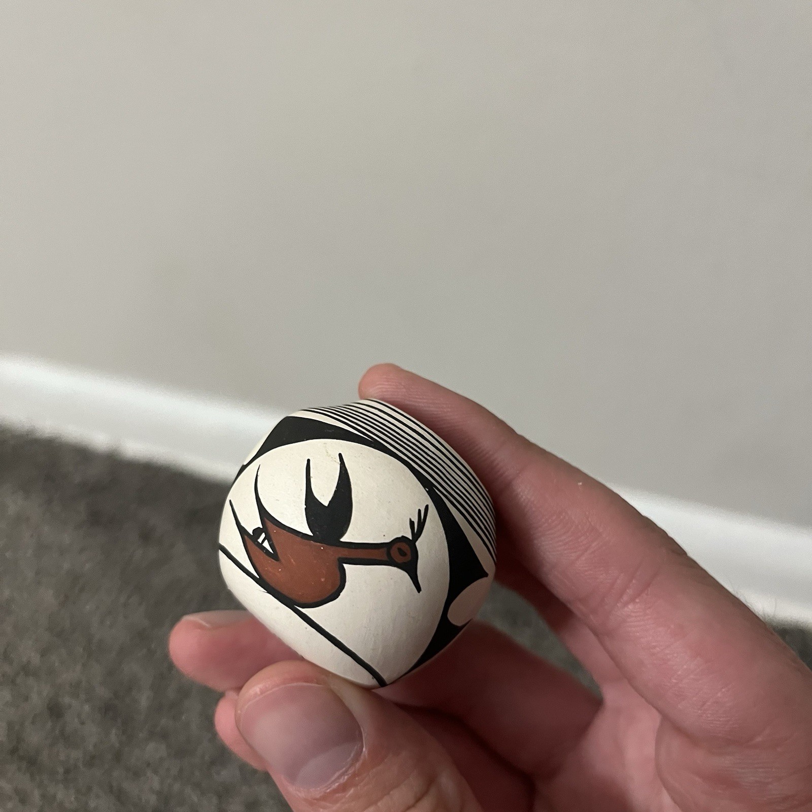 Laguna New Mexico Small Native American Pottery Signed V Pino 2”x 1.5” Vase Bird