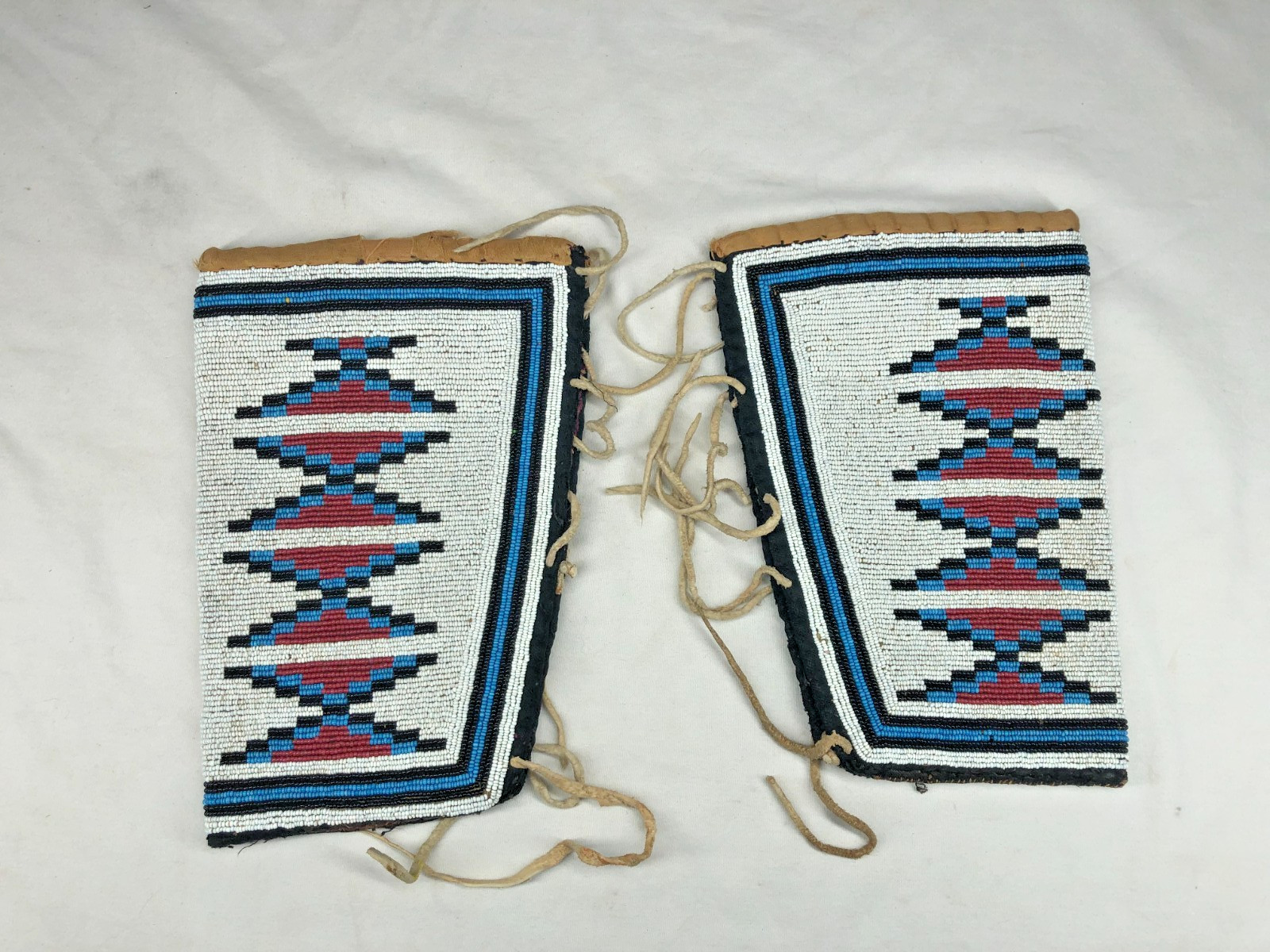 LATE 1800'S/EARLY 1900'S NATIVE AMERICAN MADE BEADED WRIST CUFFS W/ TRADE CLOTH