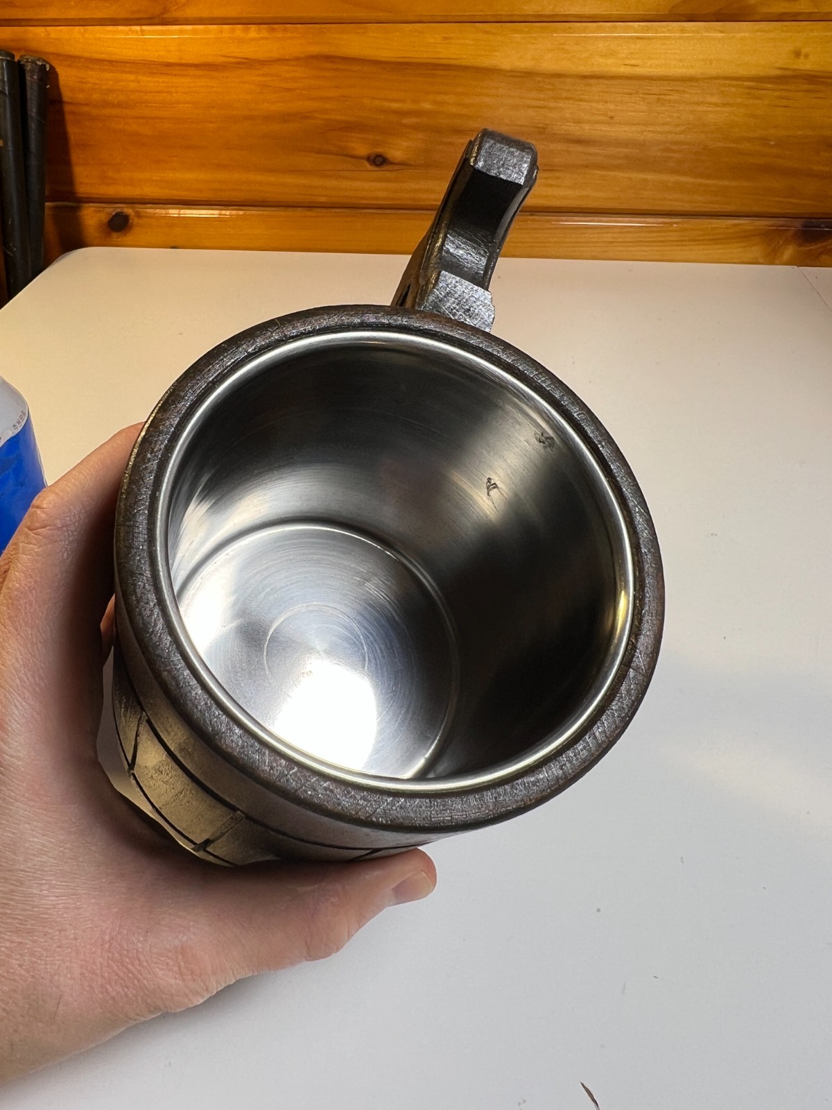 Medieval Wooden Wood Tankard Mug Cup Stein D&D Tavern LARP Stainless Steel DnD