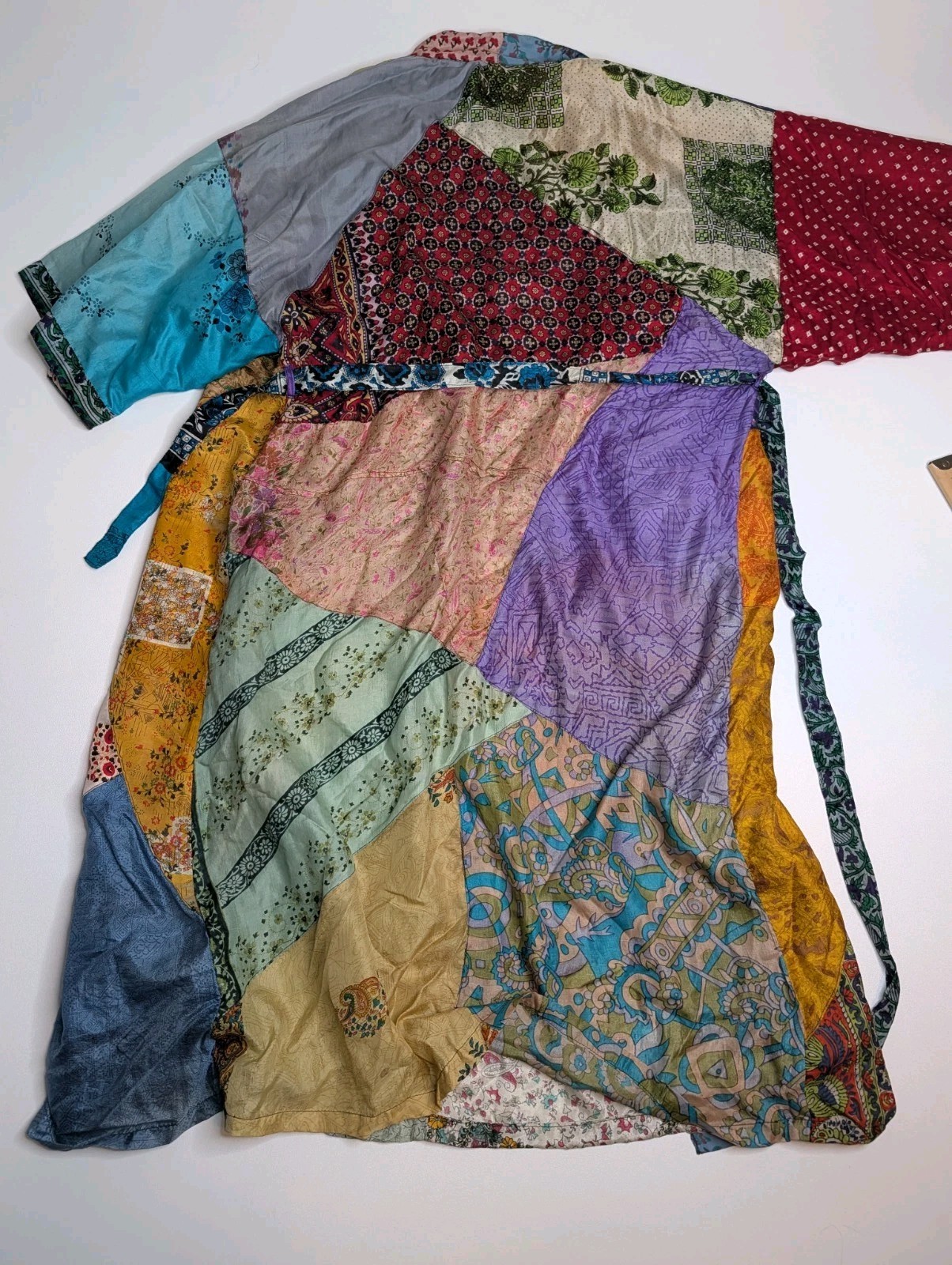 NWT Sacred Threads Vintage 100% Silk Patchwork Long Kimono M