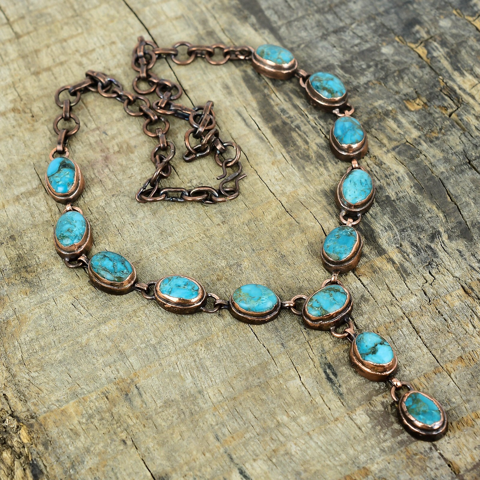 Valentines Sale Tibetan Turquoise Stone Chain Wife Electroformed Necklace Copper