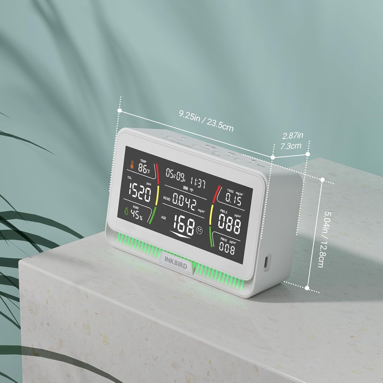 INKBIRD Air Quality Monitor Indoor Co2 Detector Portable 10-in-1 PM2.5 HCHO AQI