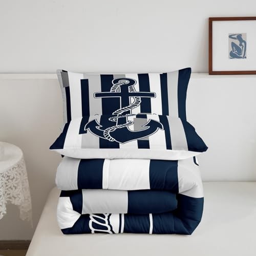 Anchor Decor Bedding Set for Kids Boys Girls Grey White Navy King Multi 02