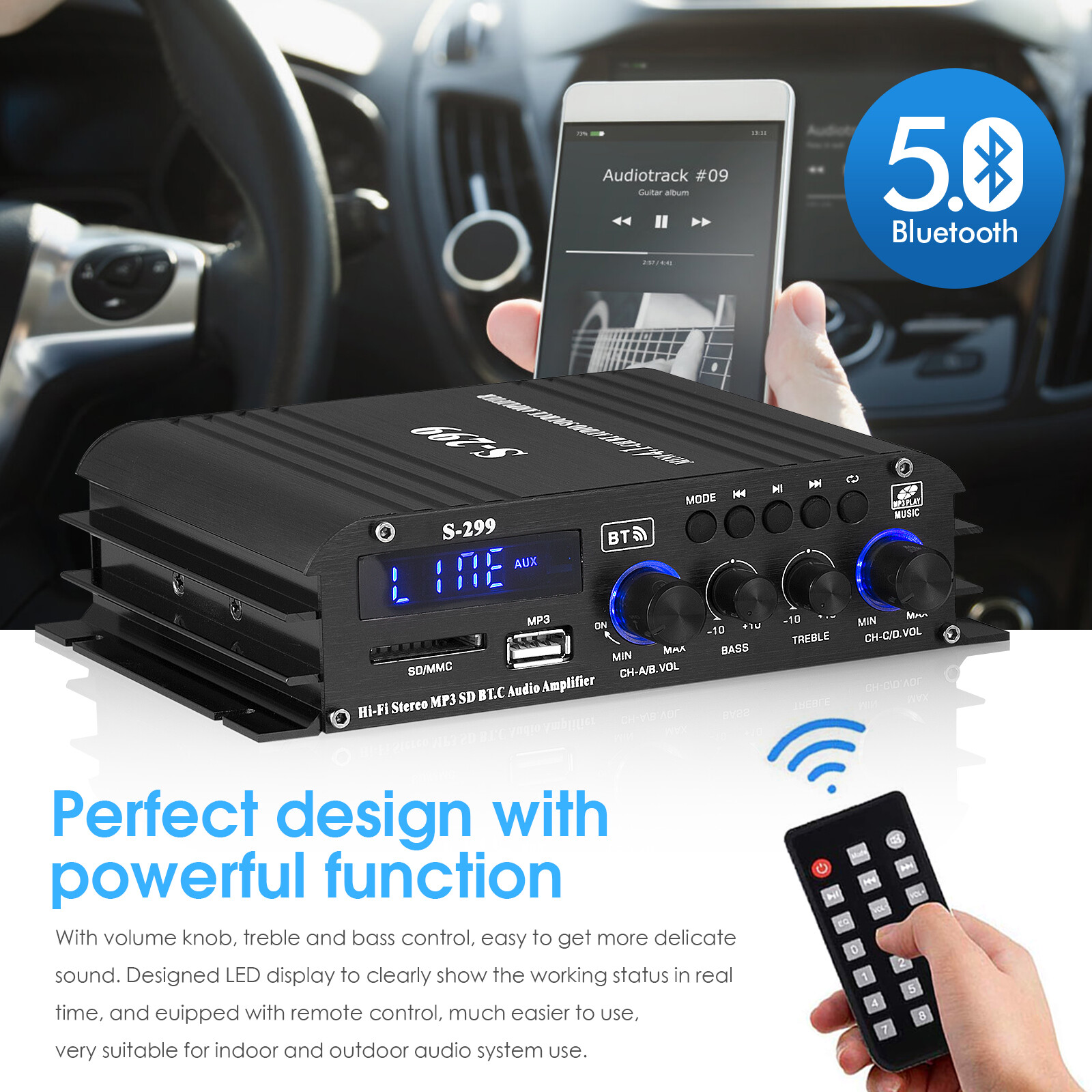 S299 4 Channel Bluetooth Digital Amplifier for Home/Car Speaker Audio Power Amp