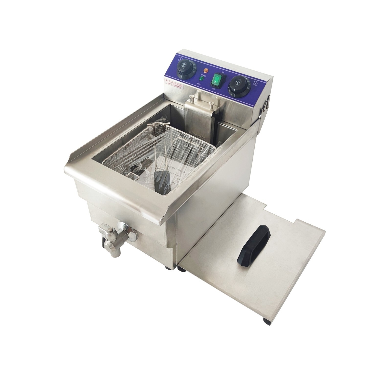 110V Commercial Single Cylinder Electric Deep Fryer 10L with Oil Nozzle 10L