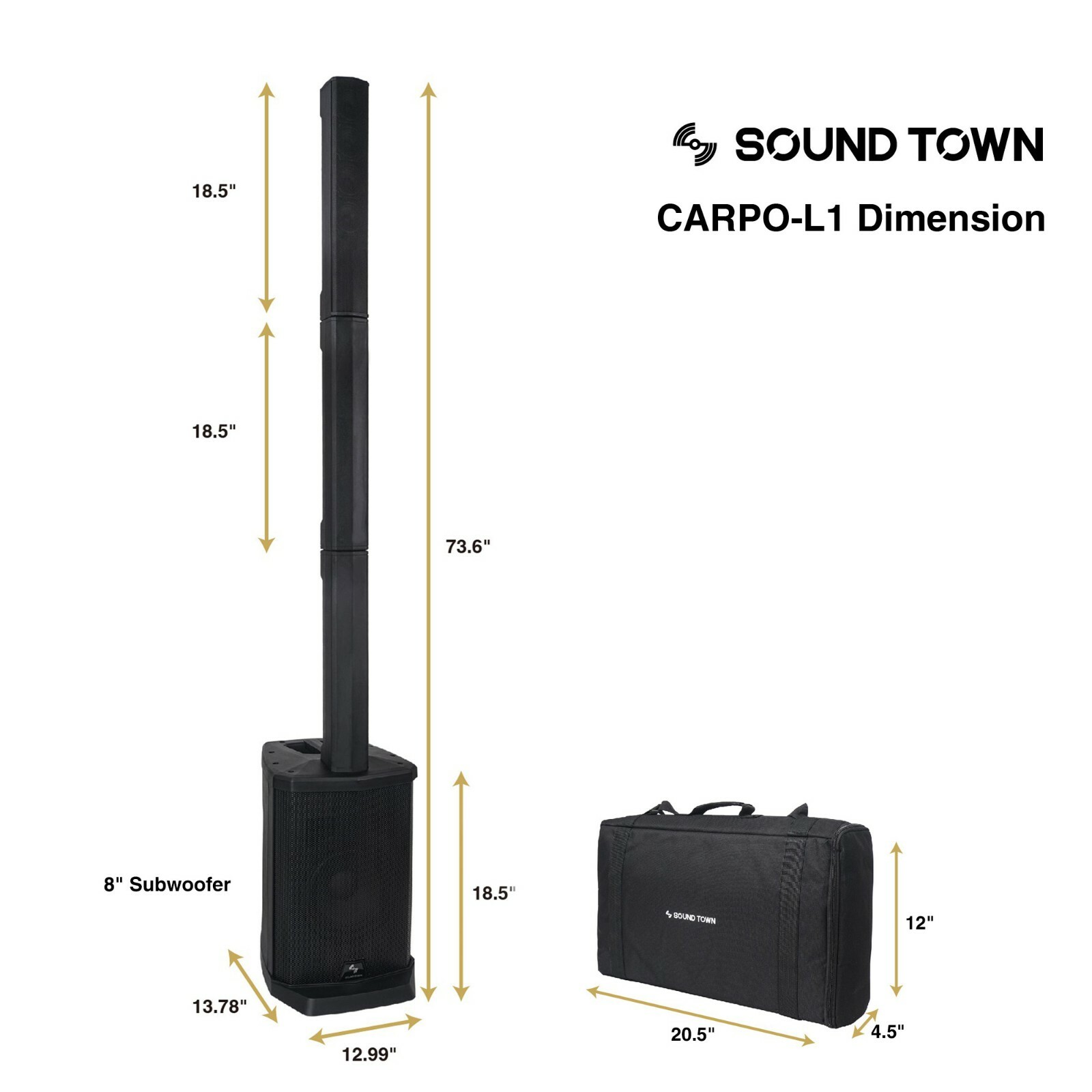 Sound Town Portable Line Array Column PA System w/h Sub Bass, Bluetooth CARPO-L1