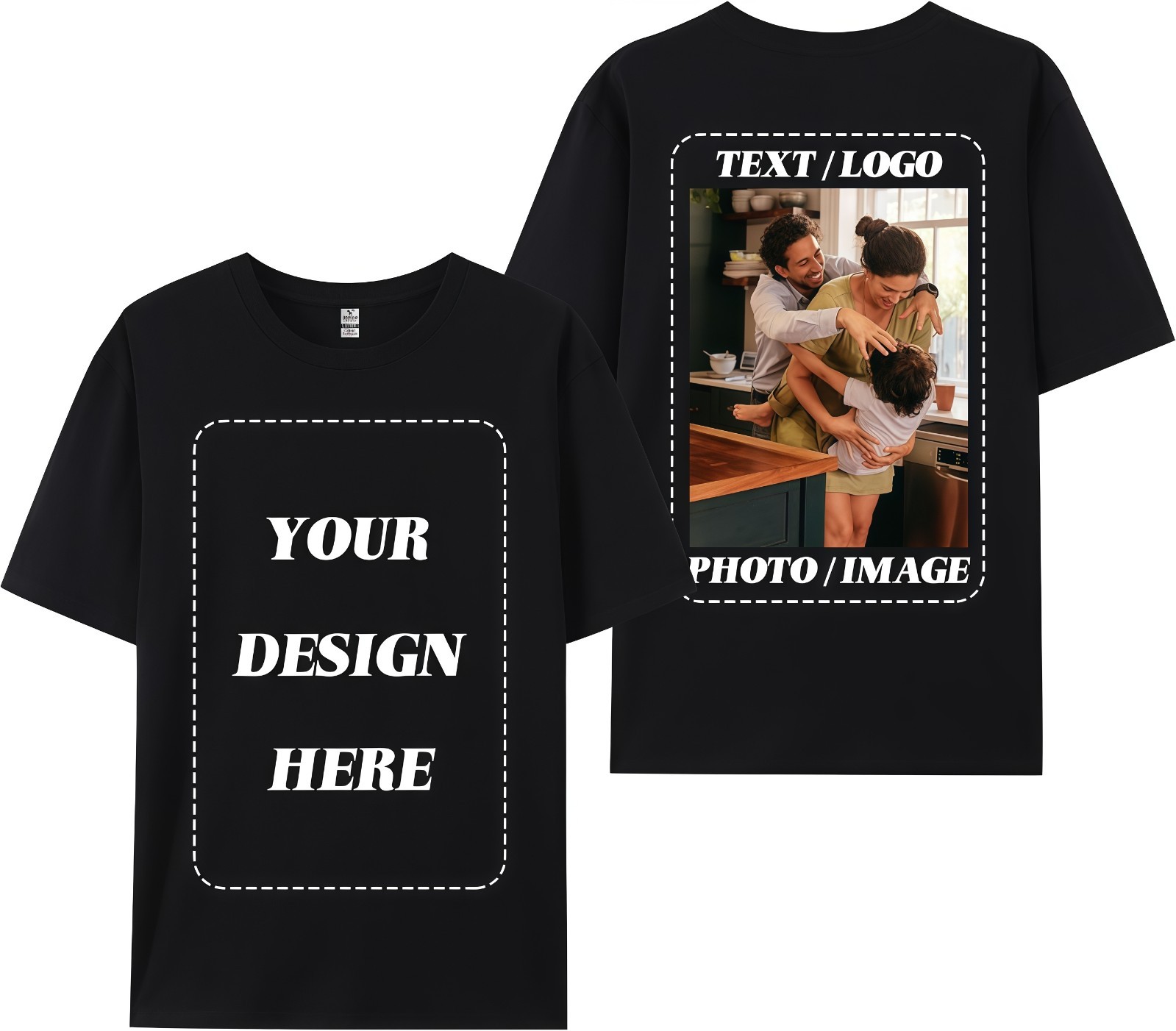 Personalized Custom Tee Front Back Chest Print Your Design Photo Logo Unisex