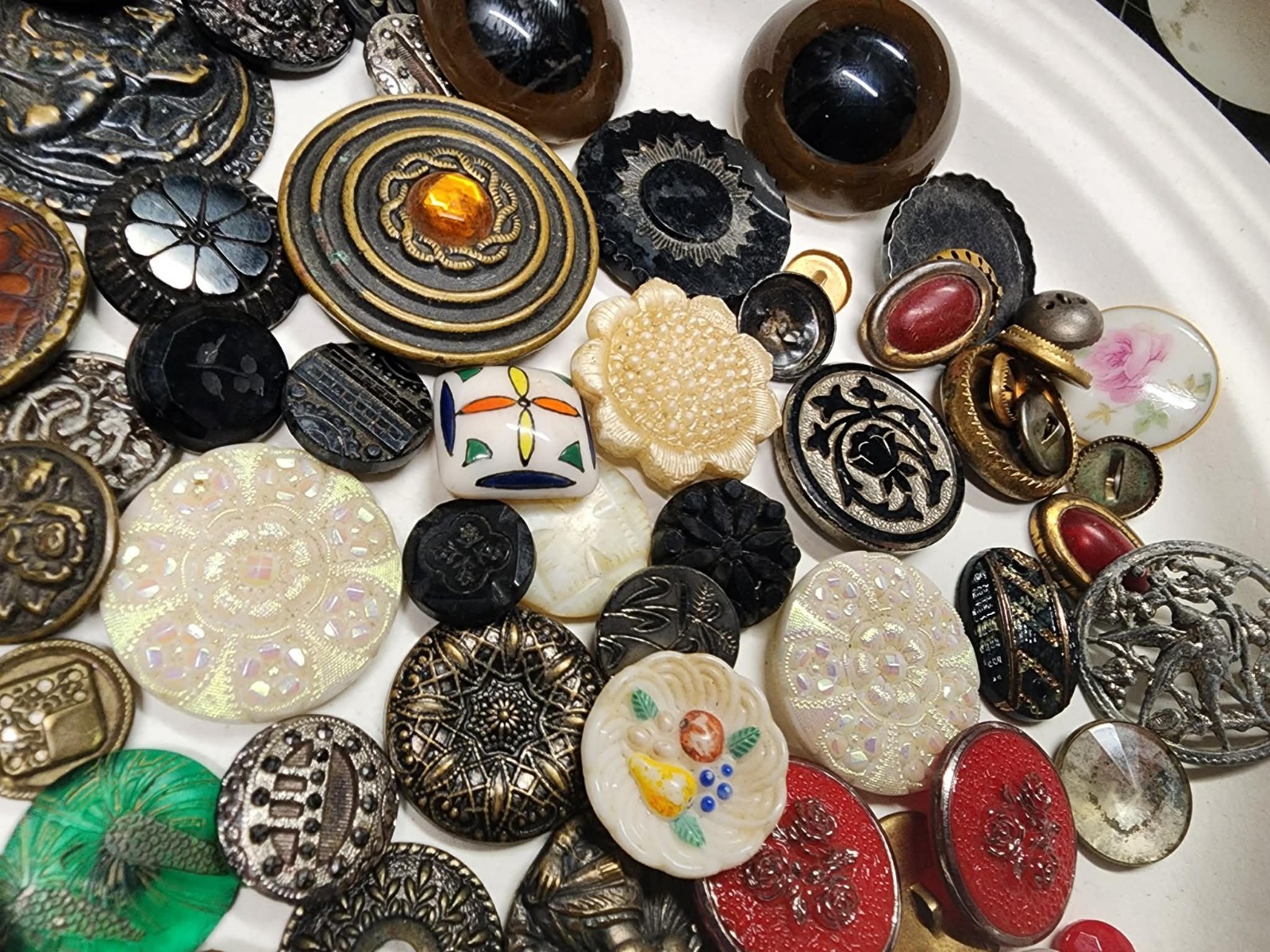 Junk Draw Lot , Antique Buttons , Marbles , Jewelry , Zuni