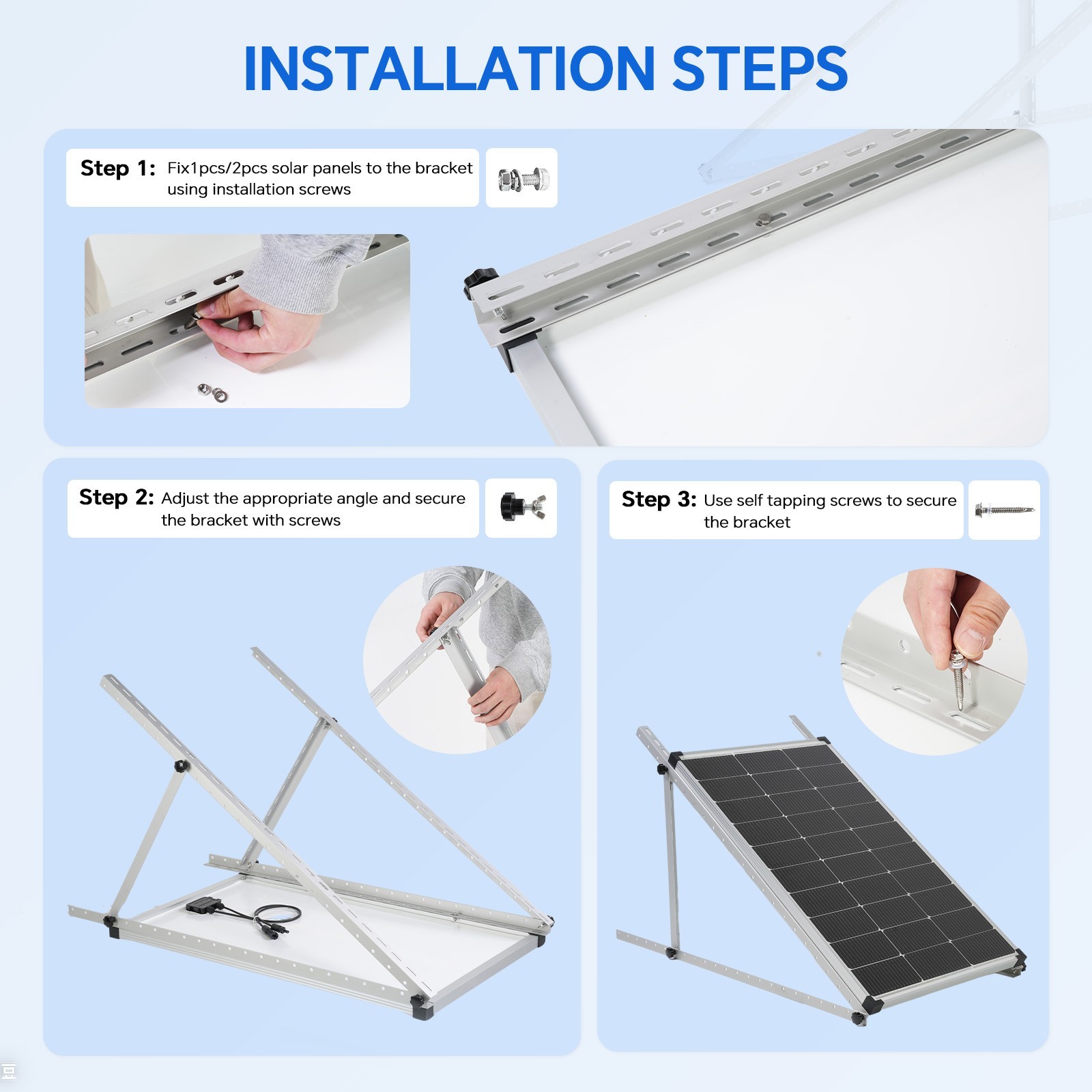 45 inch 0 - 90°Adjustable Solar Panel Mounting Brackets Kit (1/2/4Set) RV System