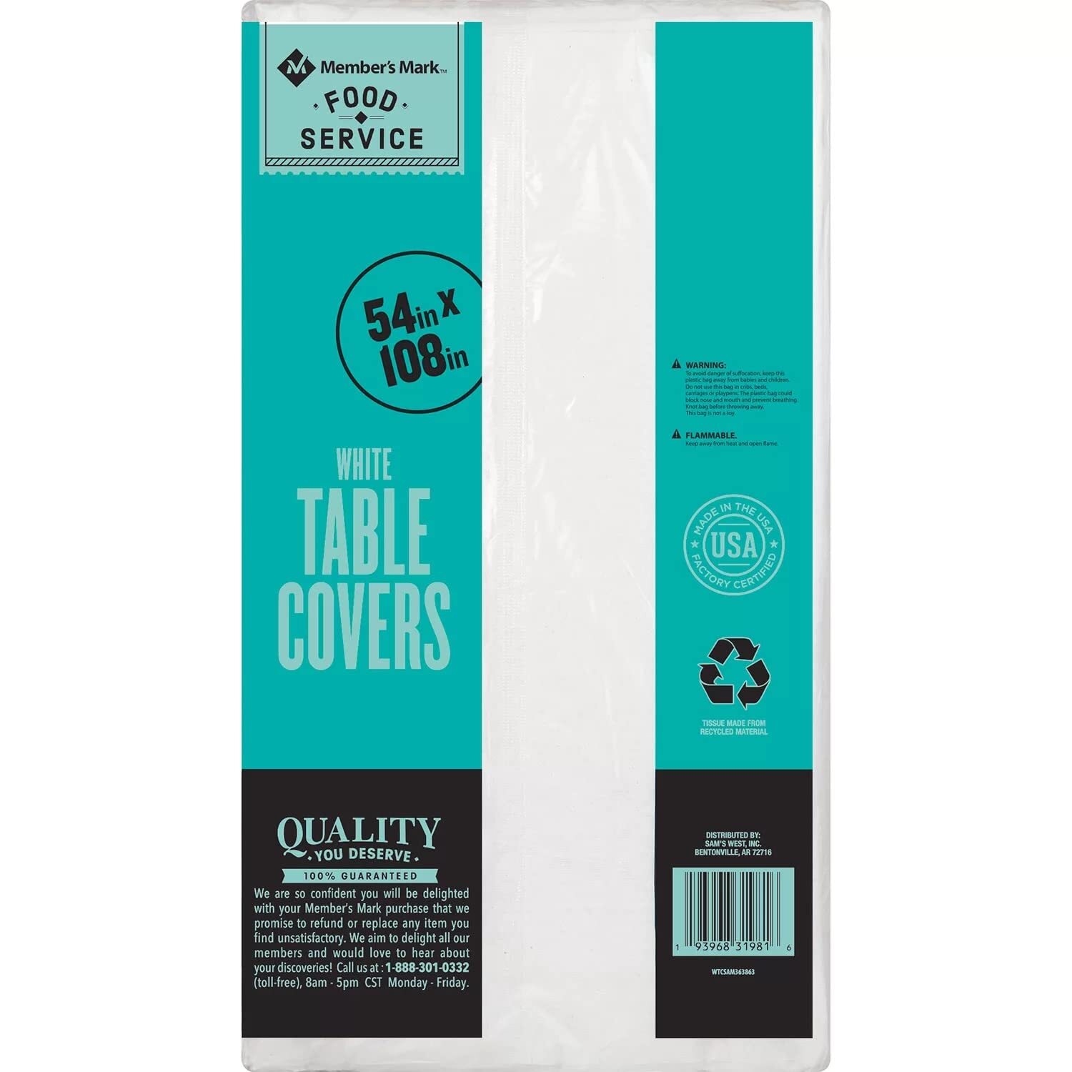 Member's Mark White 3-Ply Tissue Tablecovers, 54" x 108" (10 Count)