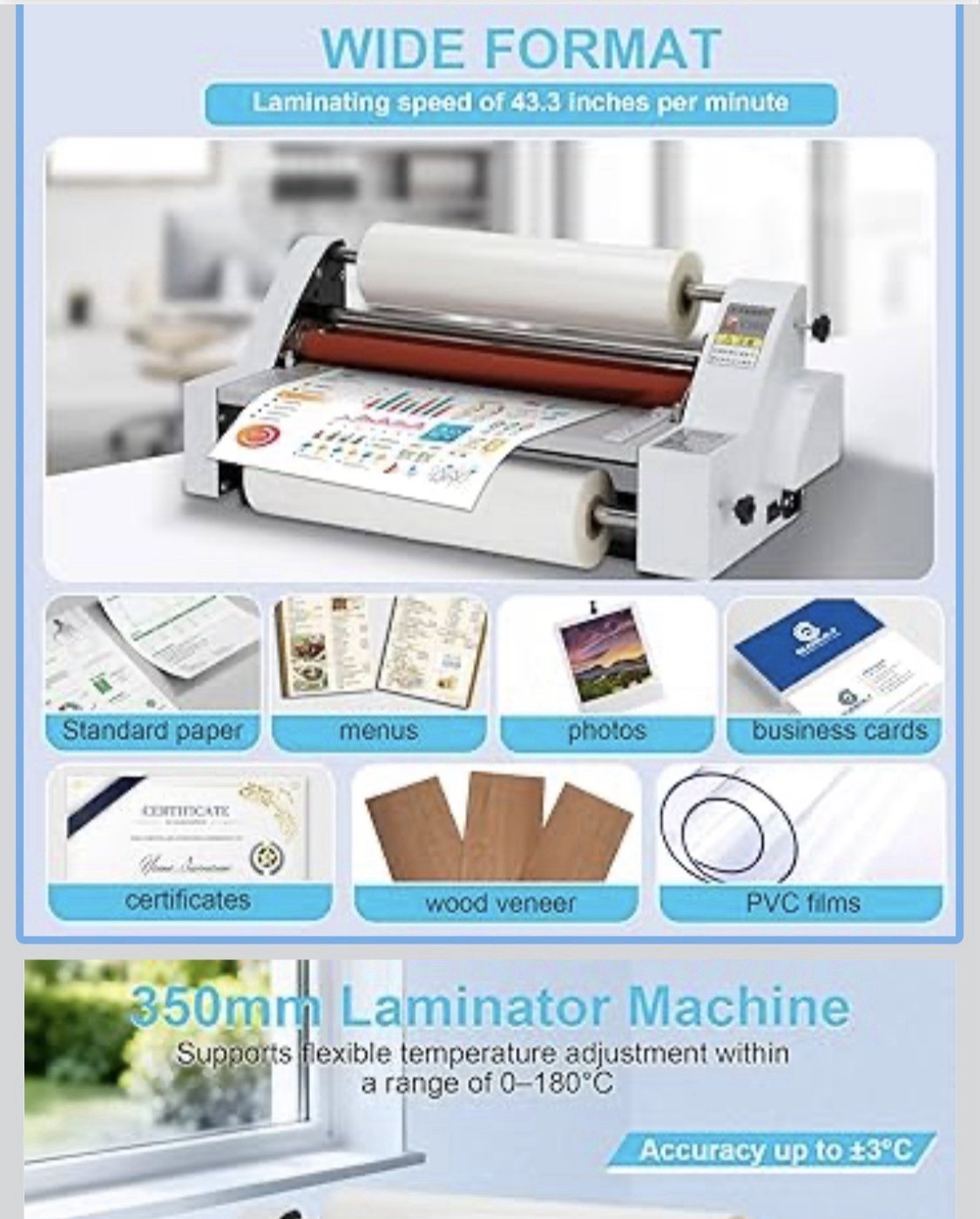 V350 Laminating Machine Hot Cold Roll Laminator Digital Display