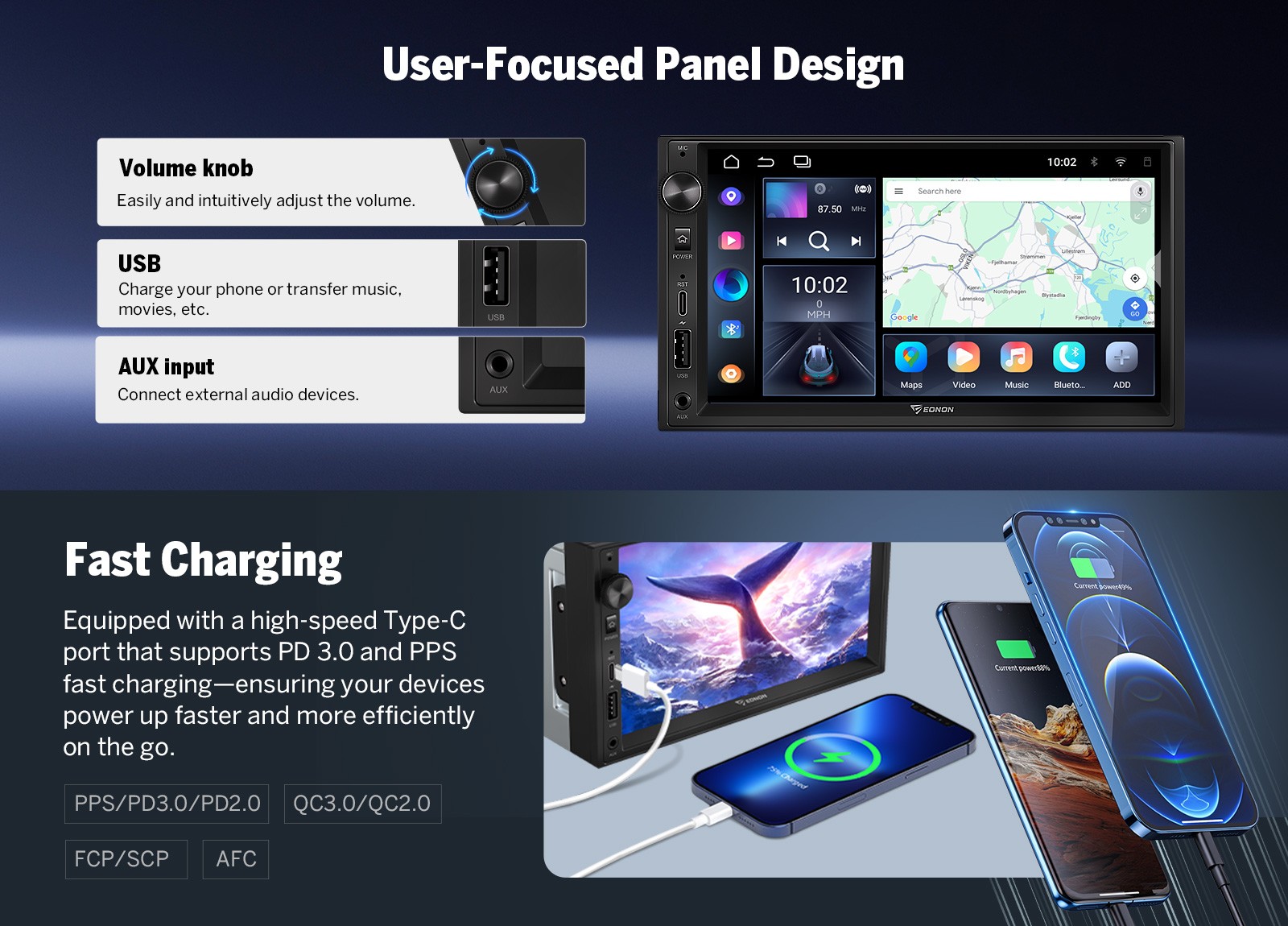 Android 14 7" IPS Double DIN GPS Wireless CarPlay Car Stereo Receiver BT 5.4 SWC