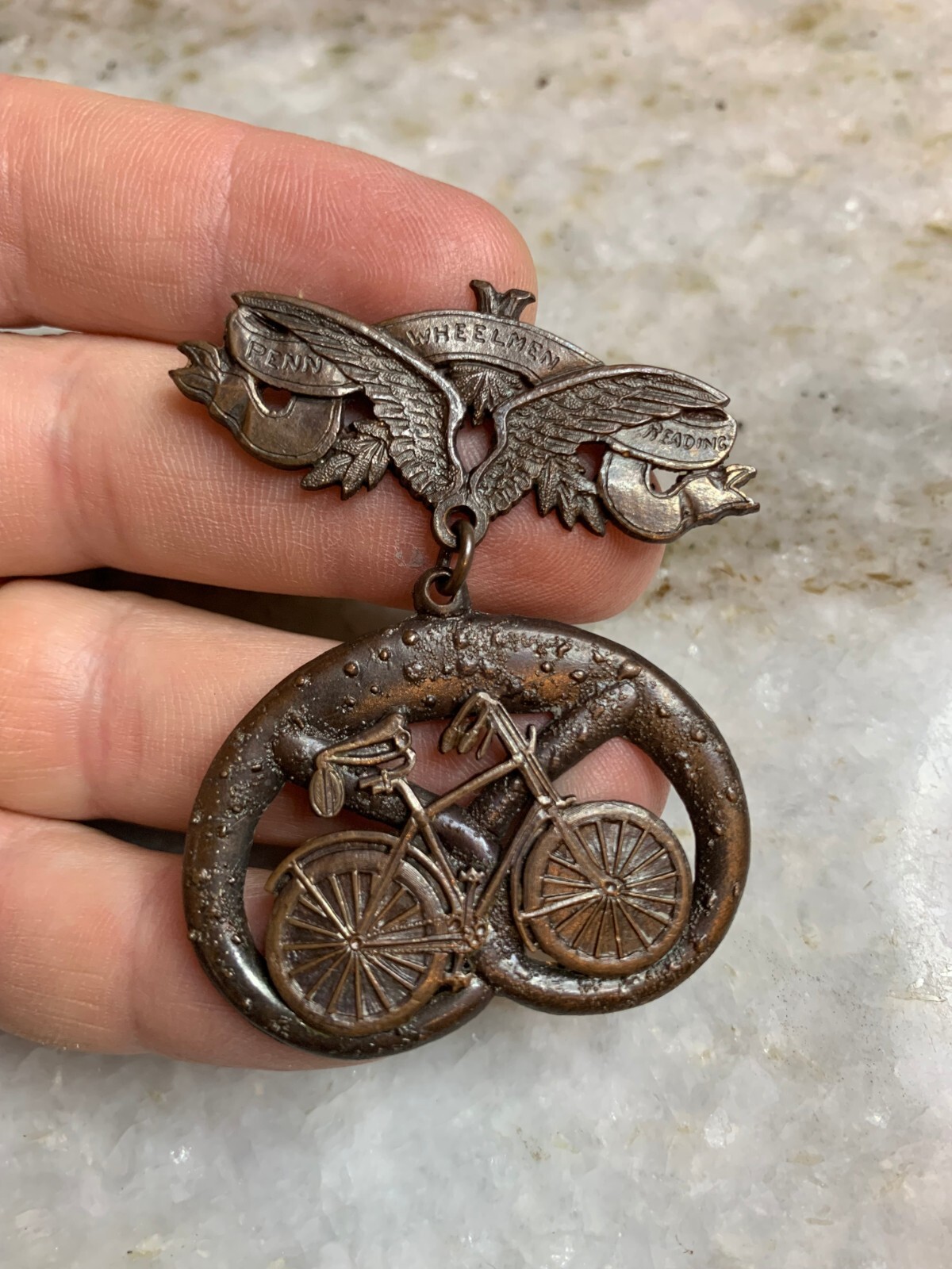 Antique 1896 League American Wheelmen READING PENNSYLVANIA Medal Pin Button Bike
