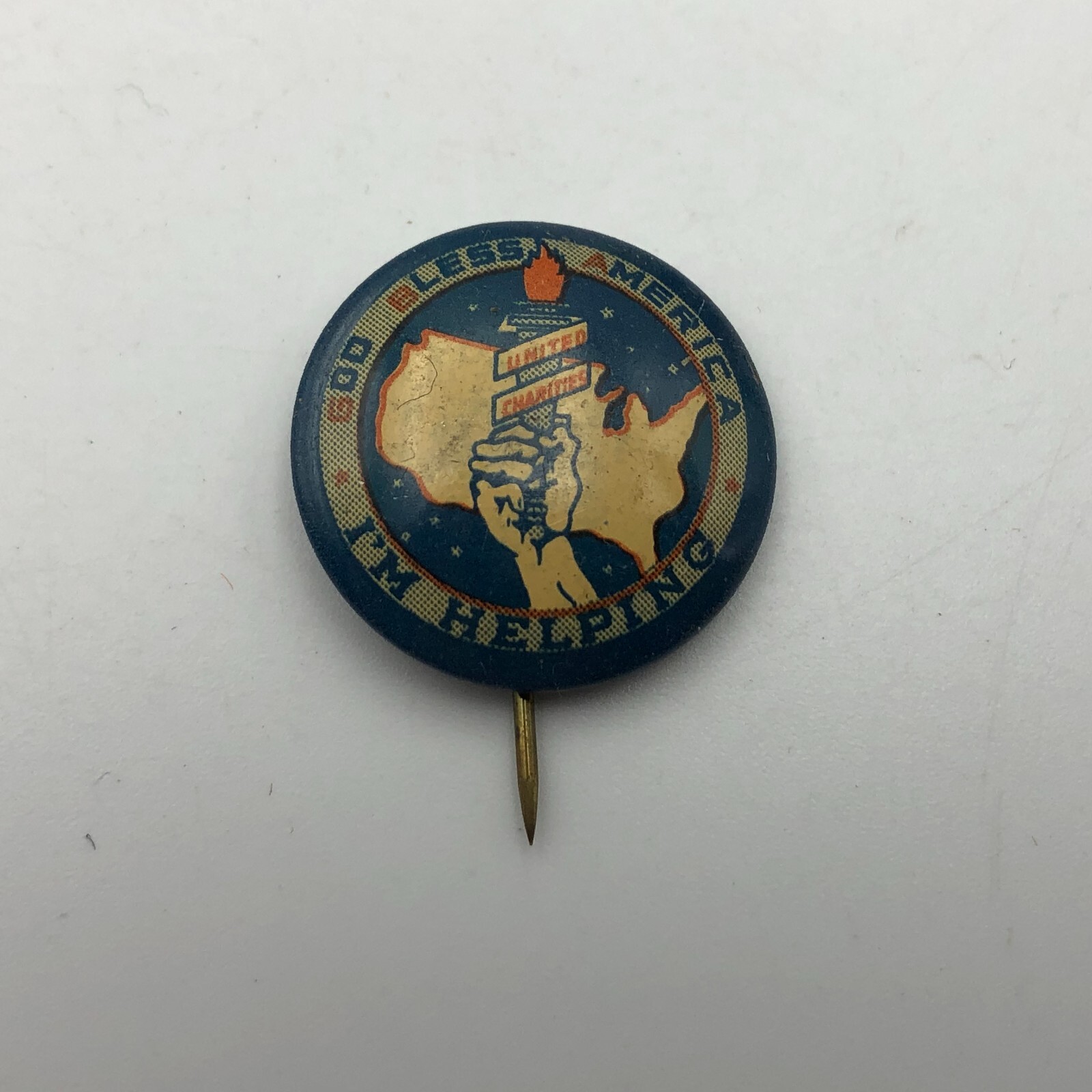Vintage God Bless America Pinback Button Pin Patriotic Torch