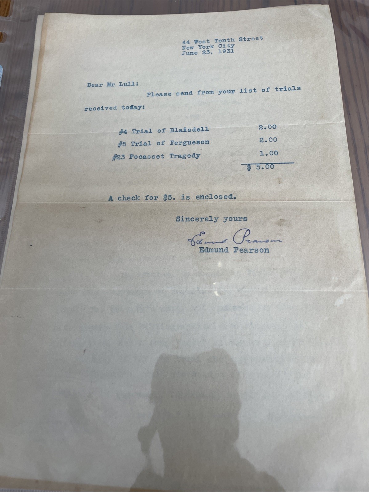 5 Signed 1930 Letters Edmund Lester Pearson Author Of True Crime Lizzie Borden