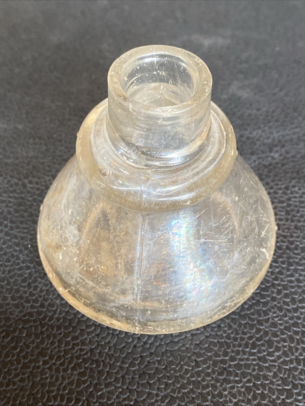 Antique Iridescent Clear Sheered Lip Cone Ring Shoulder 19th C Ink Well Bottle