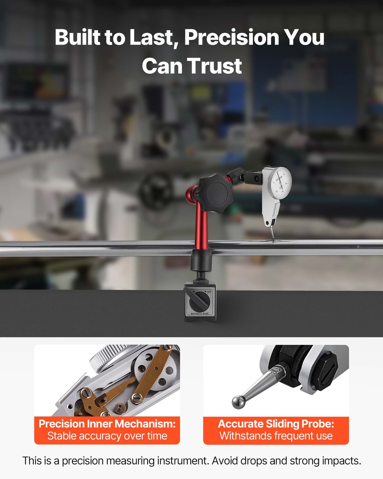 VEVOR Dial Test Indicator Universal Magnetic Base 0.0005 Accuracy 0-0.03 Range